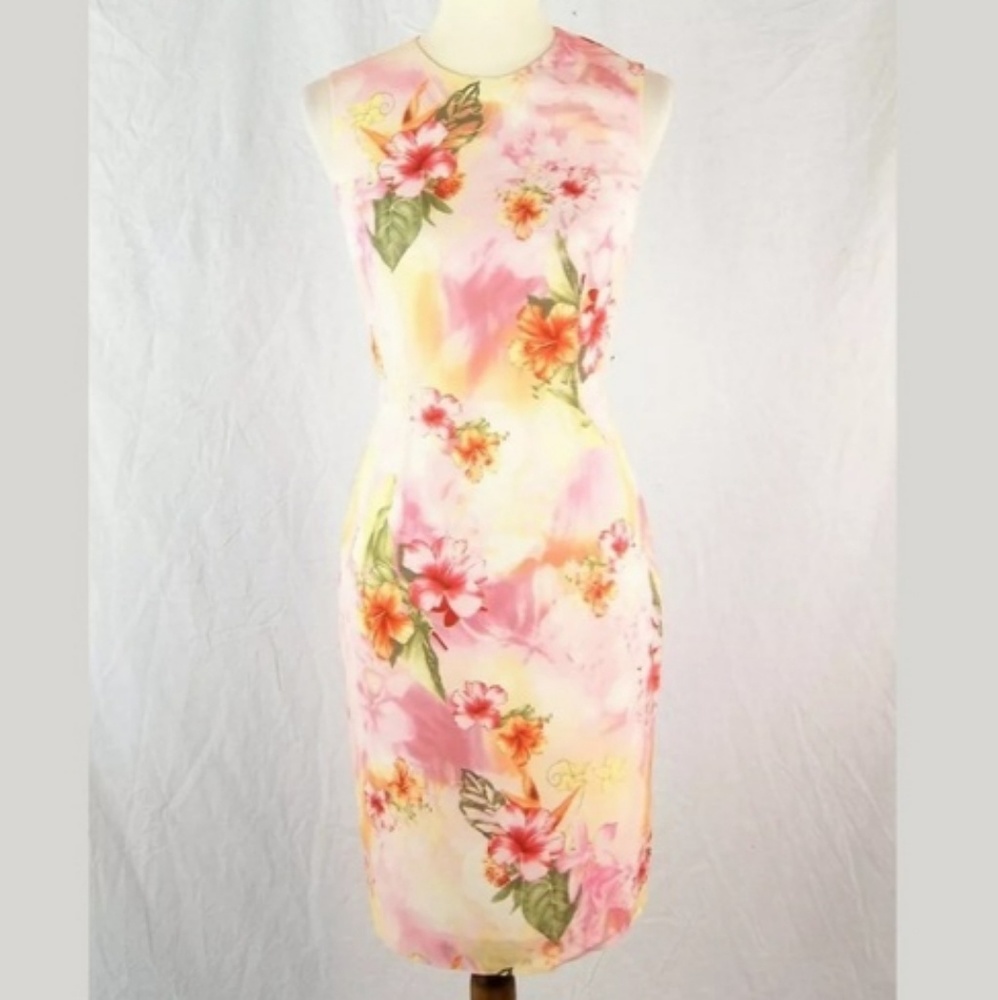 Escada Couture Pastel Floral Silk Chiffon Dress 36